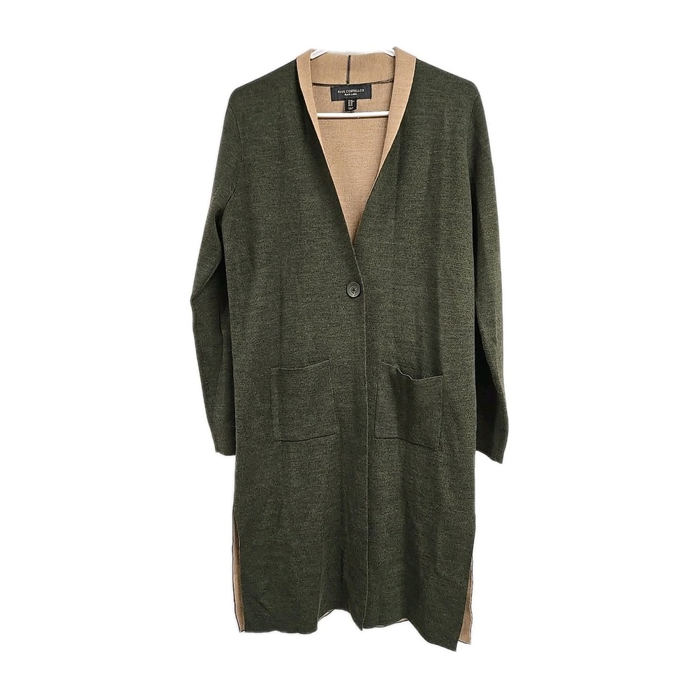 Paul Costelloe Black‎ Label Long Duster Cardigan Wool Blend Green Women's Size M